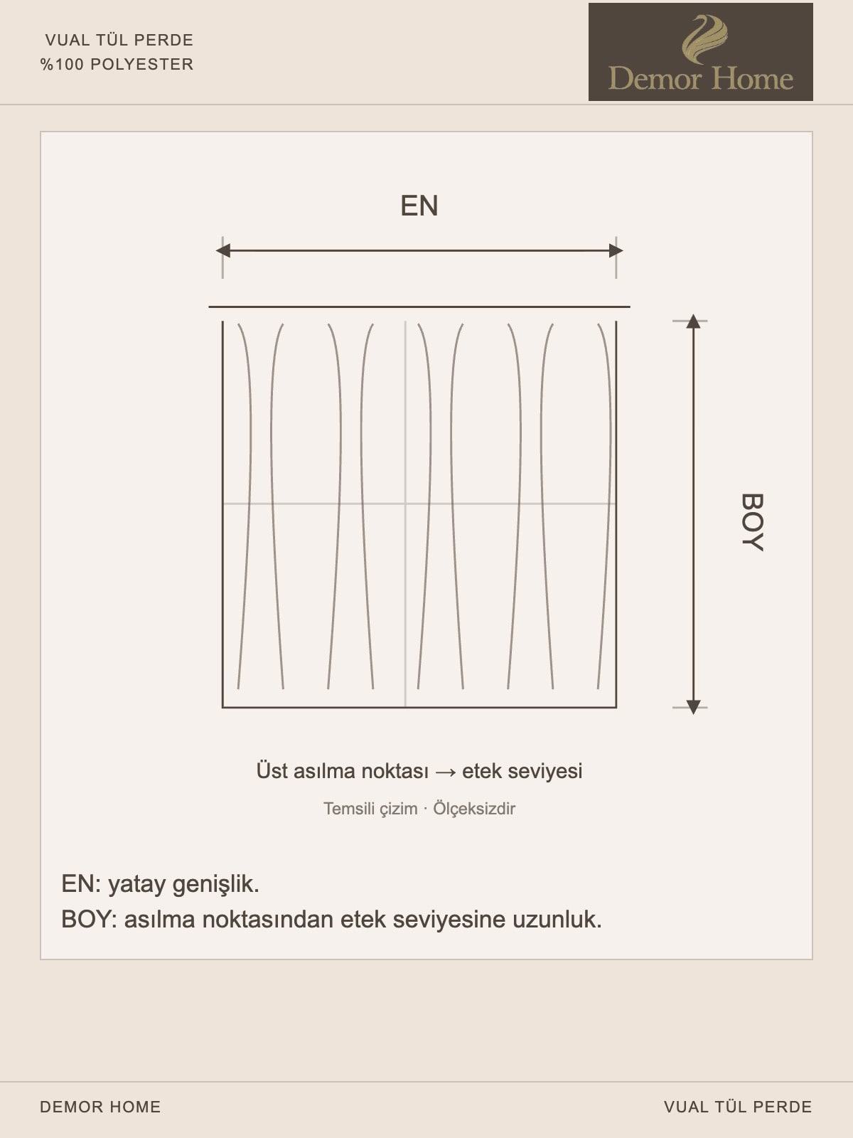 DEMOR HOME vual tül perde: Bitmiş genişliği esas alın.