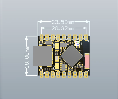 ESP32-S3 Super Mini kart boyut görseli
