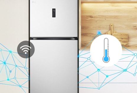 3 haftalık kullanım alışkanlıklarını analiz edip soğutma performansını optimize etmek için Smart Fresh Air kullanan LG üstten donduruculu buzdolabı.