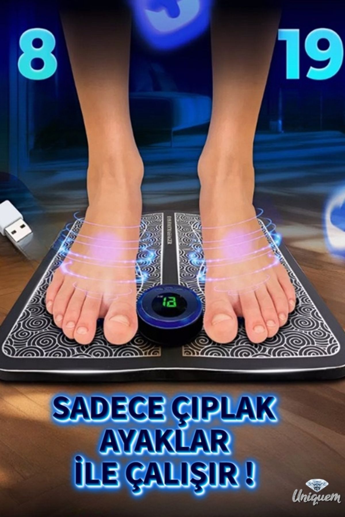 Uniquem Mikro Atımlı Ayak Altı Taban Masaj Cihazı Yastığı Elektrikli Ayak Fizik Terapi Tens Cihazı