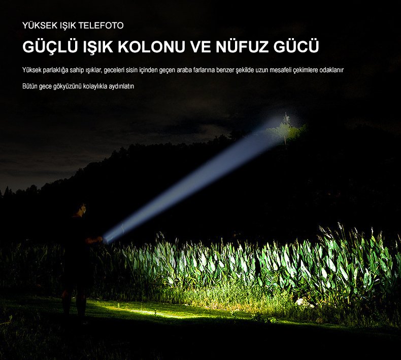  HY-788 USB Şarjlı 3 Modlu El Feneri İçerik
