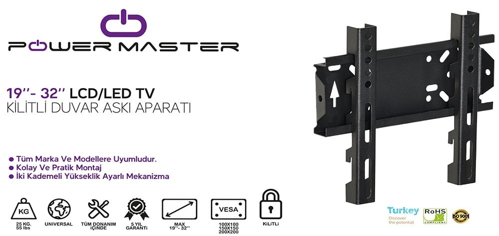 Powermaster PWR-1932 19-32 Sabit Kilitli Lcd Led Tv Duvar Askı Aparatı Detay