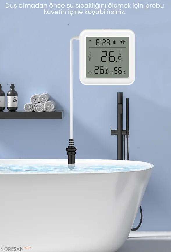 tuya zigbee ıp67 ekranlı ısı nem ölçer – harici prob – tm178 banyo ve su sıcaklığı ölçümü
