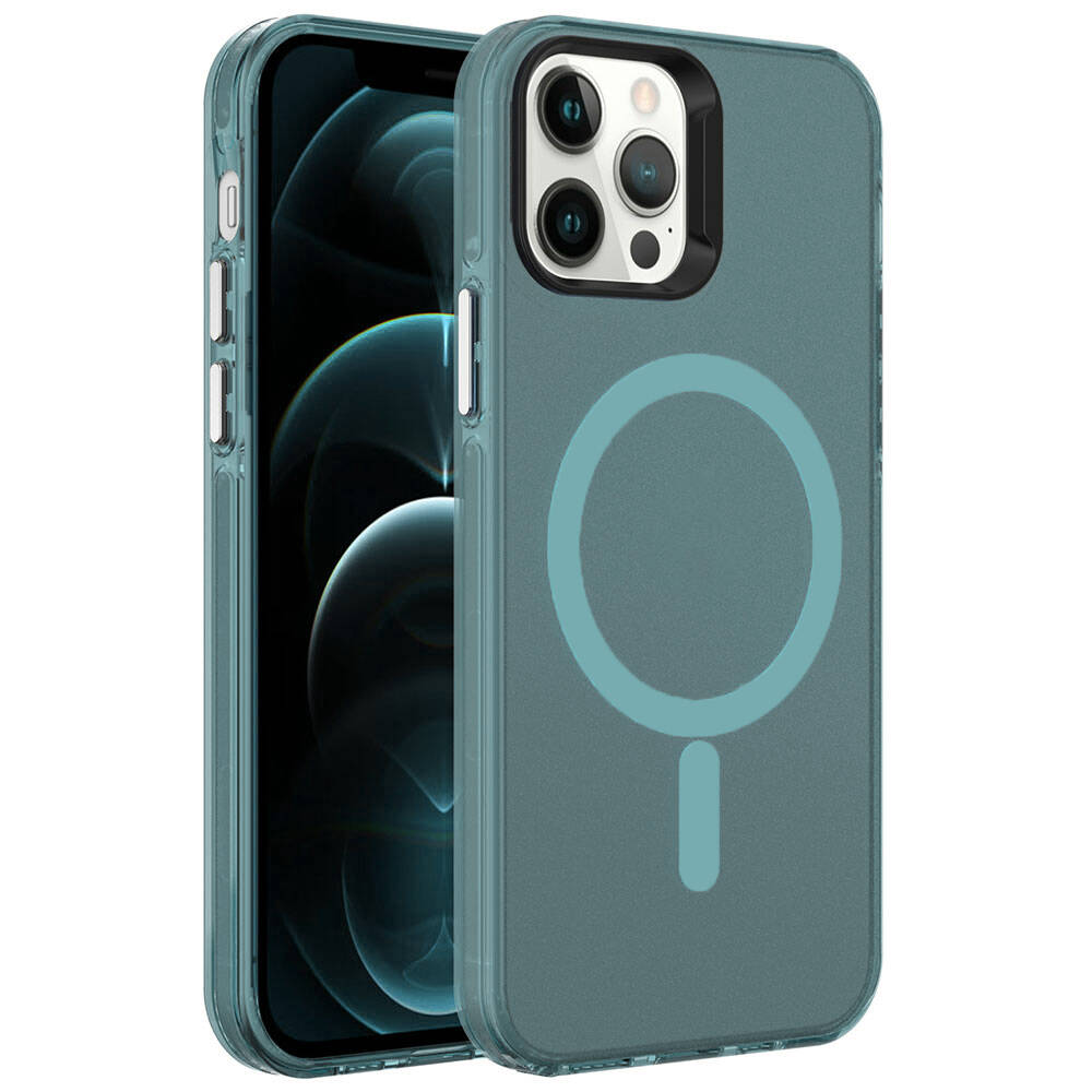 Apple iPhone 12 Pro Kılıf Zore M-safe Şarj Özellikli Buzlu Transparan C-Pro Sert Kapak - 4