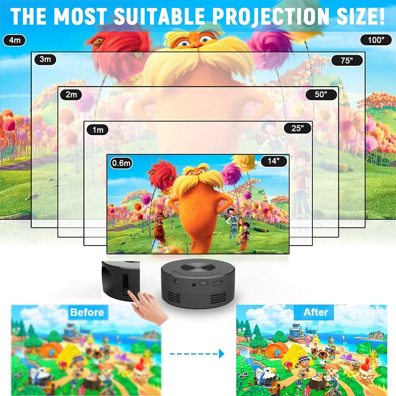 YT200 320x180P Usb Powered Destek Kablolu Mini Projektör