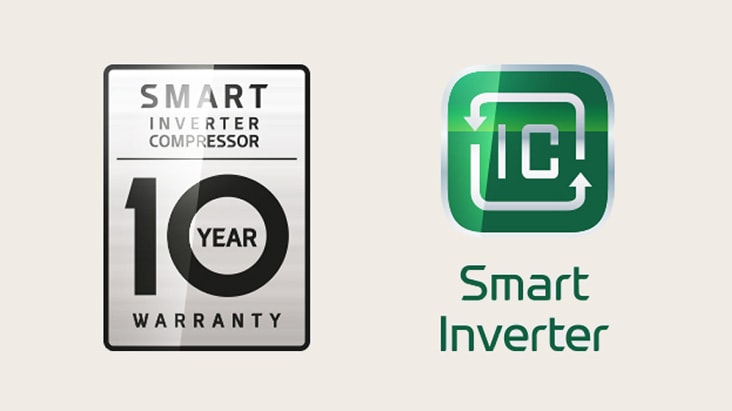 Akıllı inverter kompresörde **10 yıl garanti** görseli. 