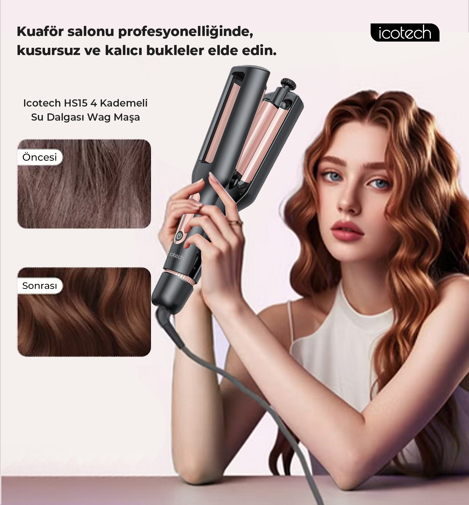 Icotech HS15 Siyah 4 Kademeli Su Dalgası Wag Maşa Fiyatı