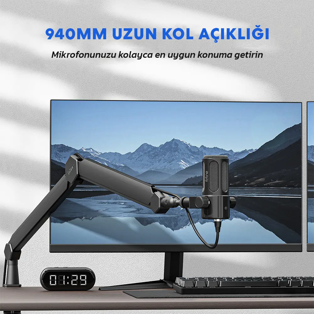 Ağır mikrofonları destekleyen Fifine BM66 mikrofon kolu