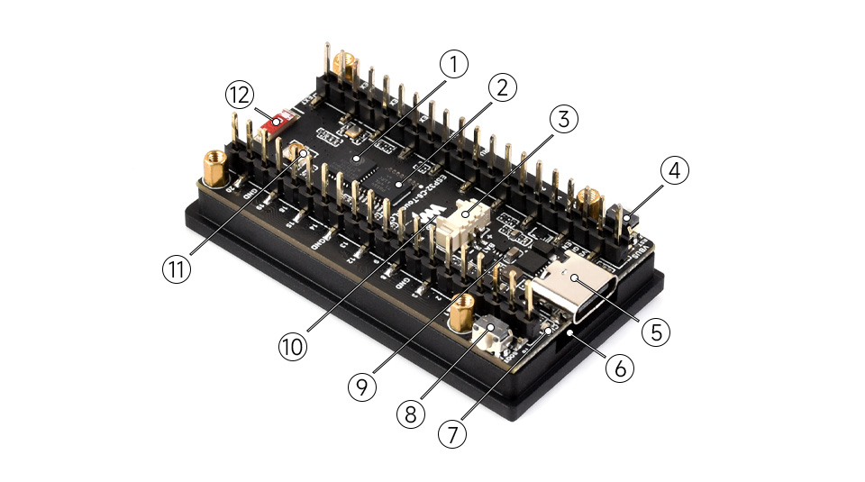 ESP32-C6 LCD 1.9 onboard bileşenler görseli