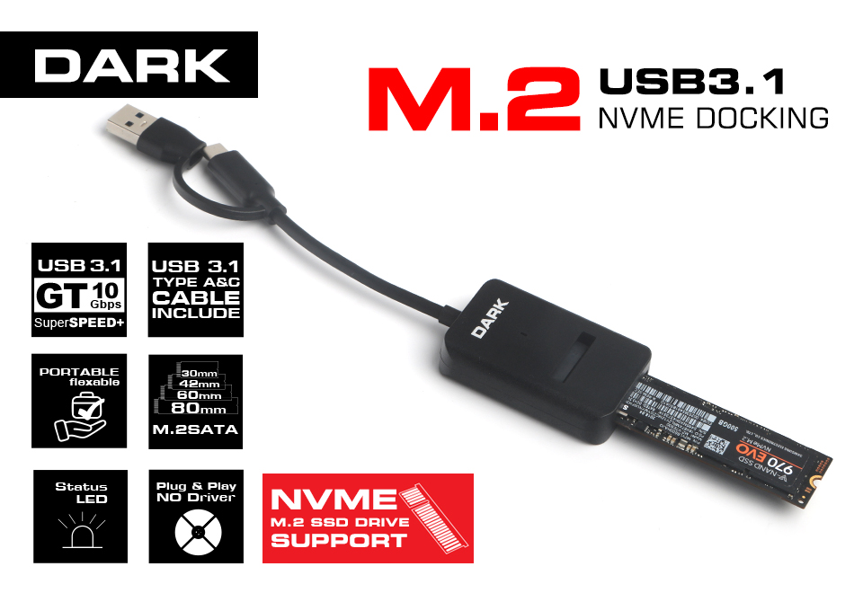 Dark USB 3.1 M.2 NGFF Adaptör
