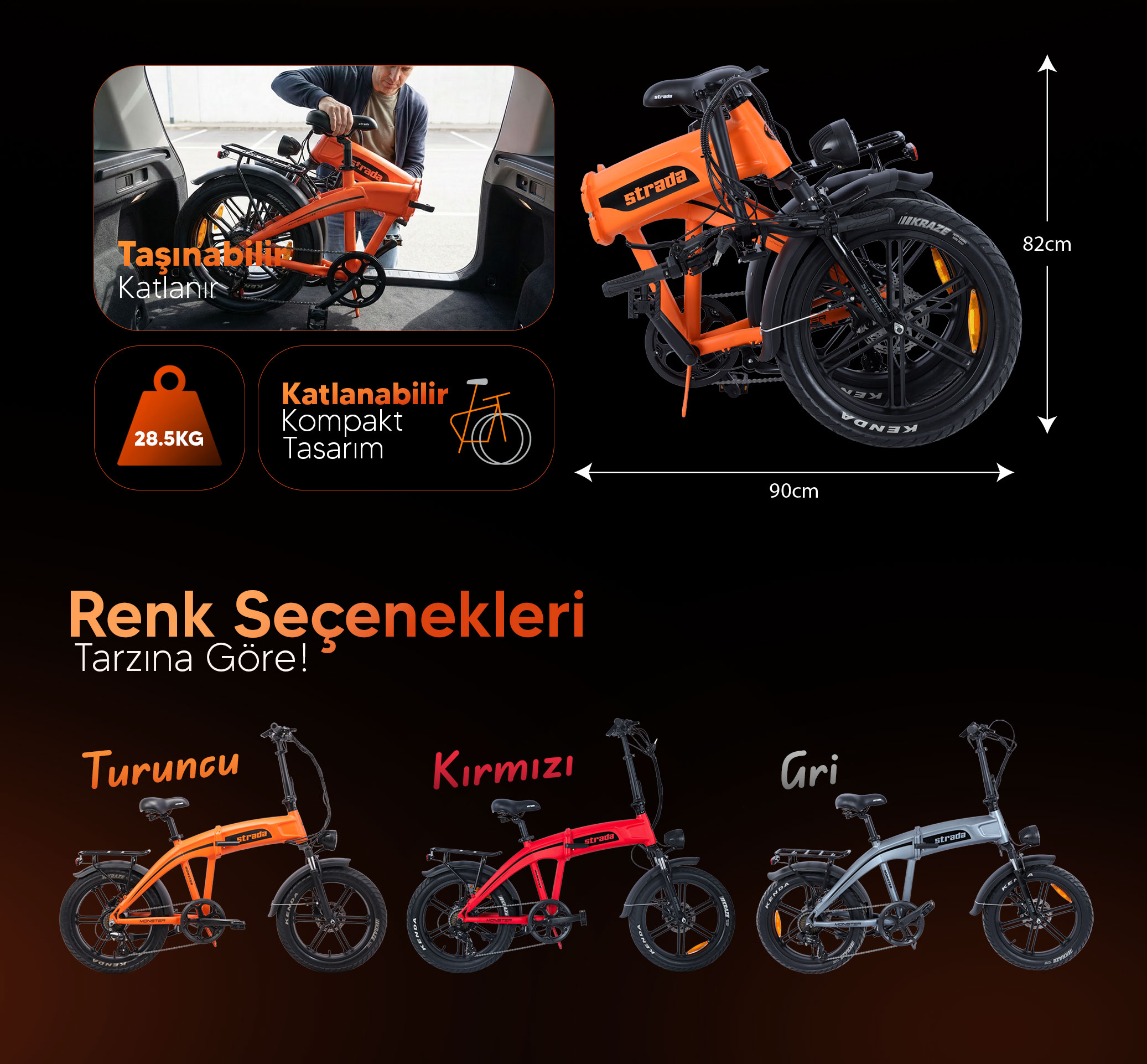 Strada E-Monster 20 Jant Katlanabilir Yüksek Torklu Elektrikli