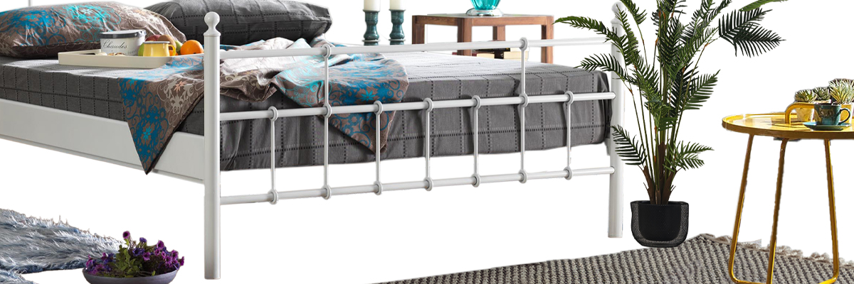 Lalas Çift Kişilik Ferforje Metal Karyola-Beyaz