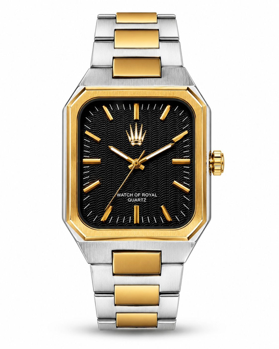 Orbit Silver Gold Black saatin önden kasa ve çelik kordon görünümü
