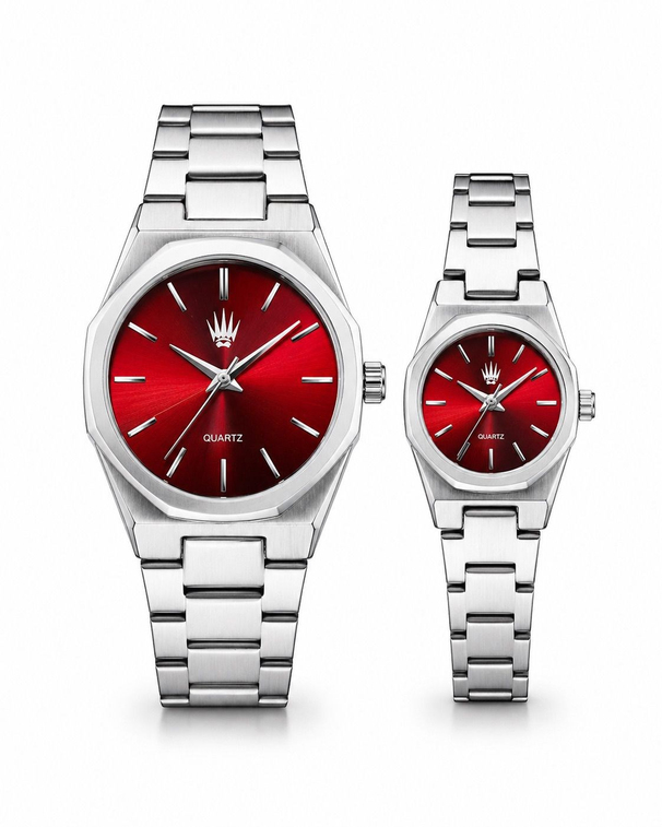 Dualis Silver Red saatin kırmızı kadranı ve silver tonlu çelik kordonu