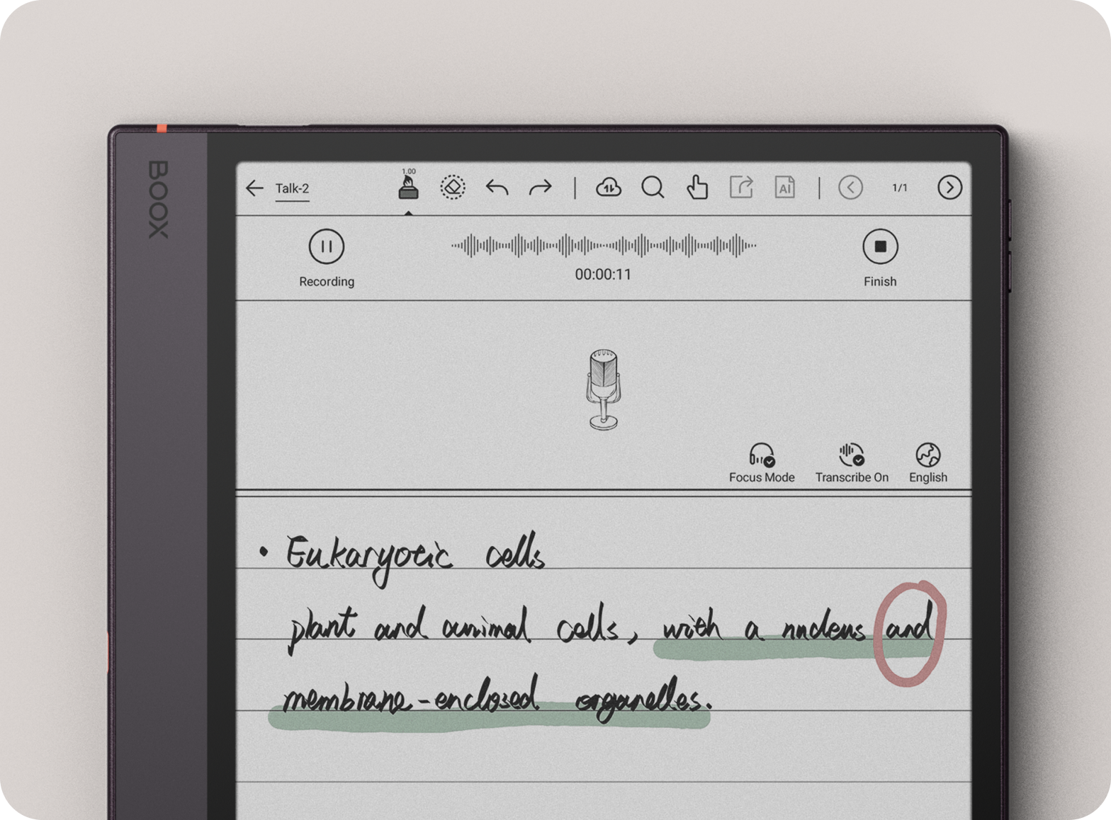 Onyx Boox Note Air6 C Talk Insights ile çok dilli gerçek zamanlı ses dökümü