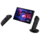 Lenovo Legion Go Gen 2 with detached controllers and stand, displaying cosmic theme and "Powered by SteamOS" logo.