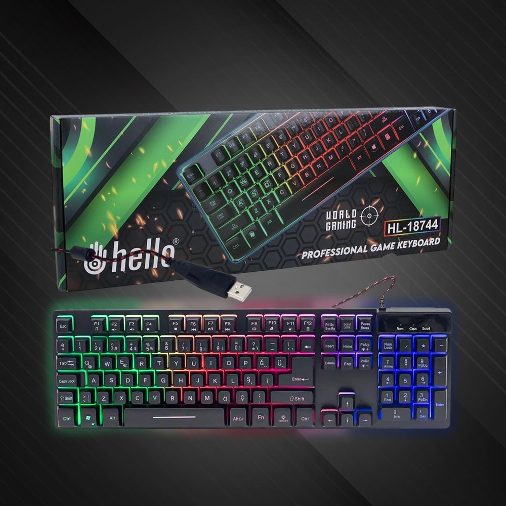 Hello HL-18744 RGB Işıklı Kablolu Oyuncu Klavyesi