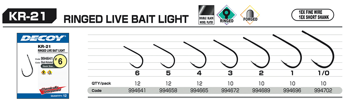 Decoy KR-21 Live Bait Light Delikli Olta İğnesi BN #1