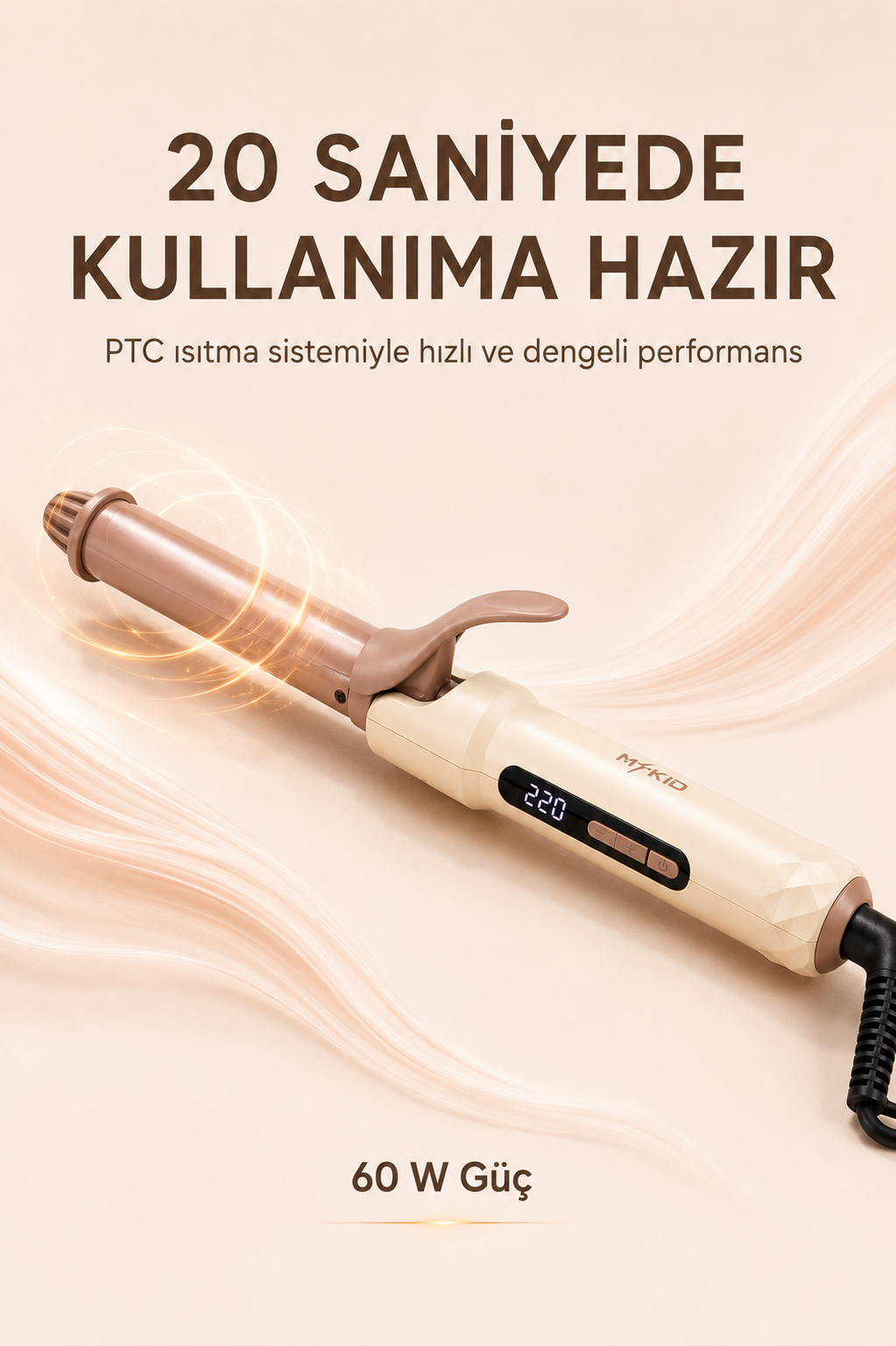 20 saniyede hızlı ısınan 60 W saç maşası