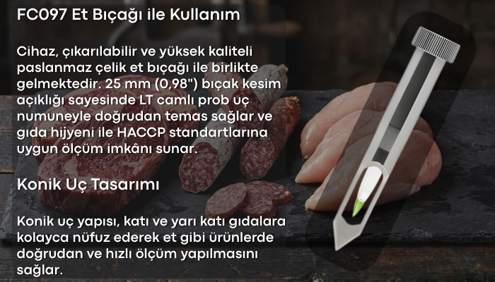 Hanna HI981045 Et pH Test Cihazını FC097 Et Bıçağı ile Kullanım