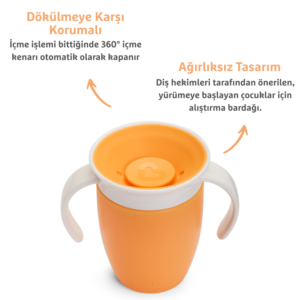 Munchkin Mucize 360° Alıştırma Bardağı, 6AY+, 207ML, Turuncu, 1 Adet görsel