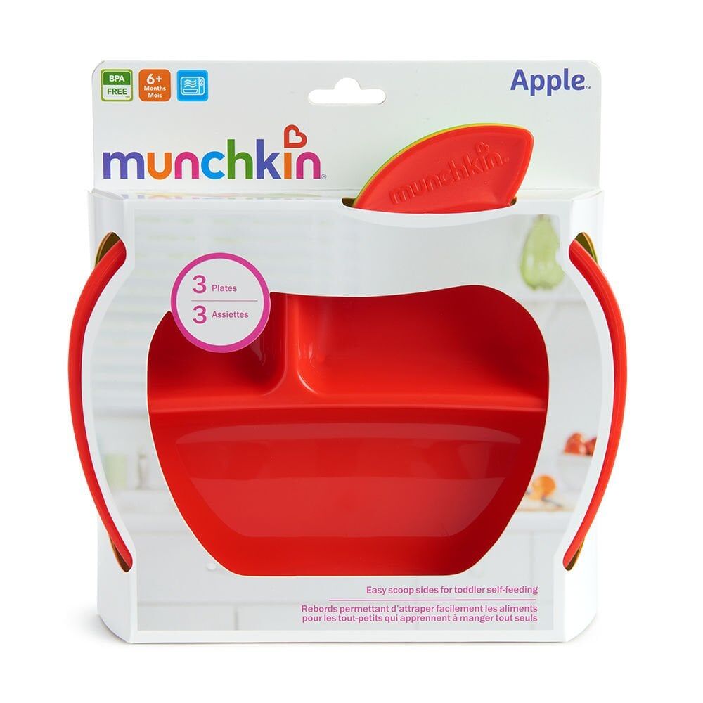 Munchkin Elma Şekilli Tabak 3’lü Set 6 Ay+ Renkli Polipropilen Malzeme BPA İçermez 3 Bölmeli görsel