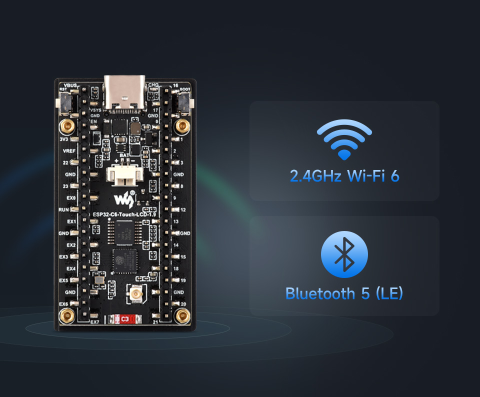 ESP32-C6 LCD 1.9 WiFi 6 ve BLE 5 destek görseli