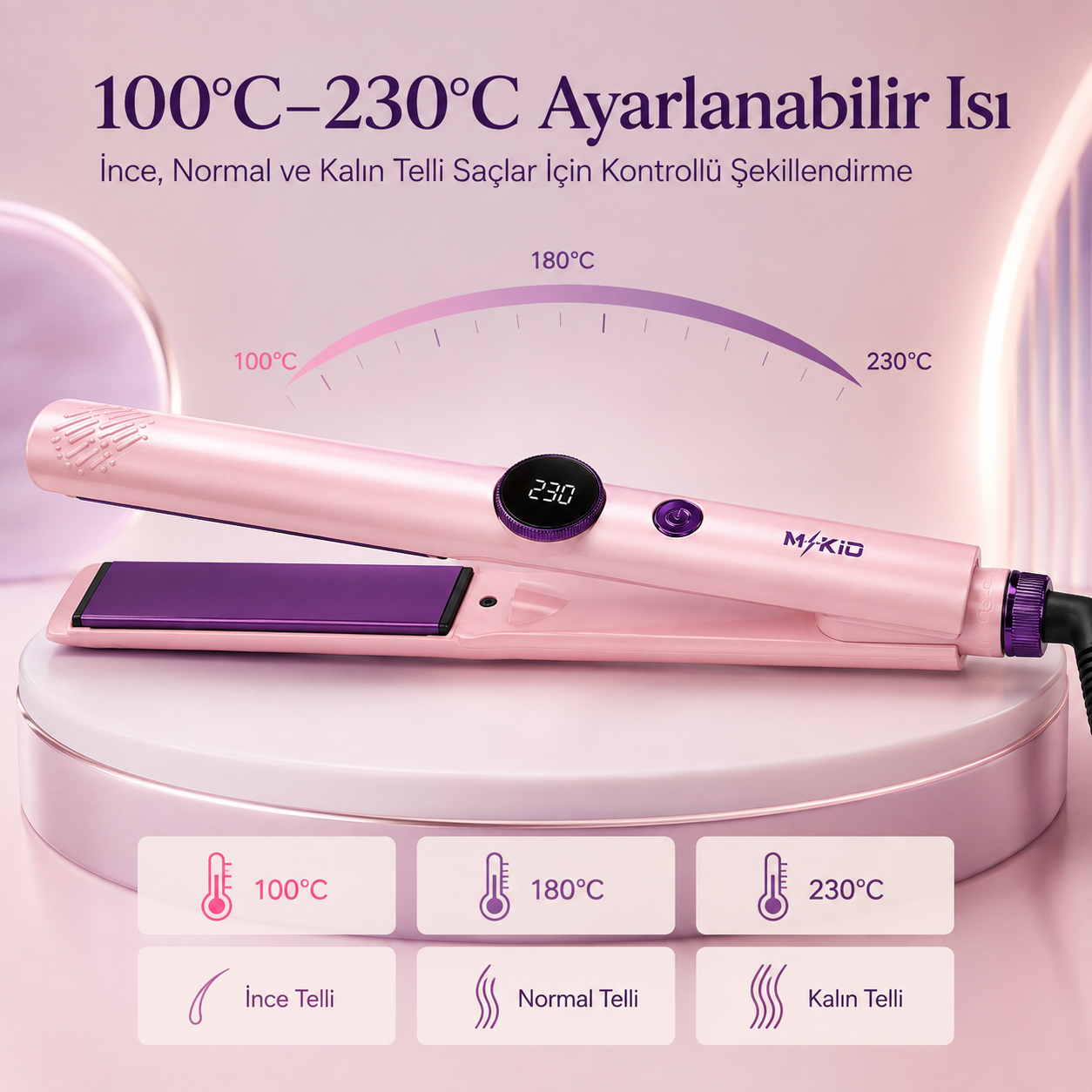 MKIO dijital saç düzleştirici 100 derece 230 derece ayarlanabilir sıcaklık