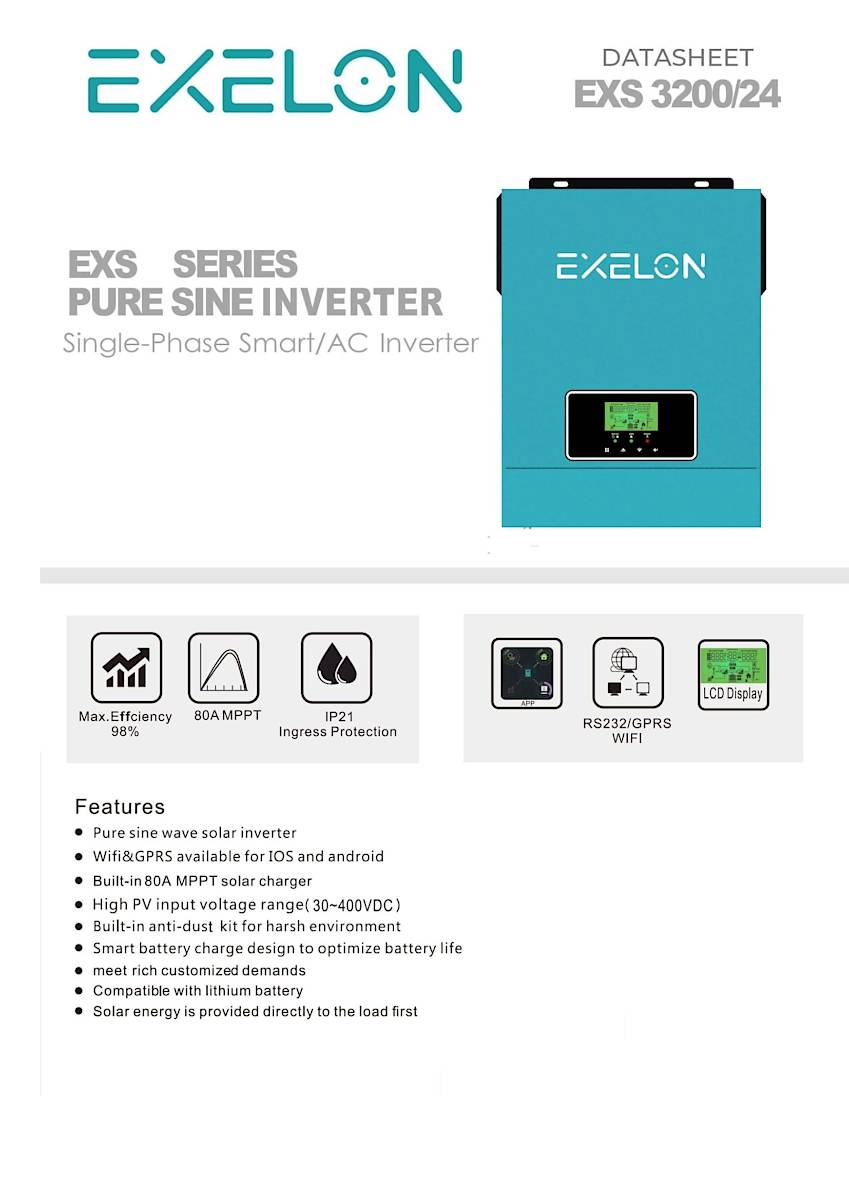Exelon 24 V Volt 3000 W Watt 3 kW MPPT Akıllı İnverter 220 Volt Çevirici İnvertör