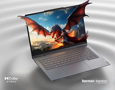 Dolby Atmos hoparlörler sayesinde Lenovo ThinkBook 14 2'si 1 arada Gen 5 dizüstü bilgisayarın üstün ses çıkışı.
