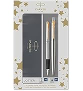 Tükenmez Kalem ve Dolma Kalem ile Parker Jotter Duo Hediye Seti | Altın Trim ile Paslanmaz Çelik | B...