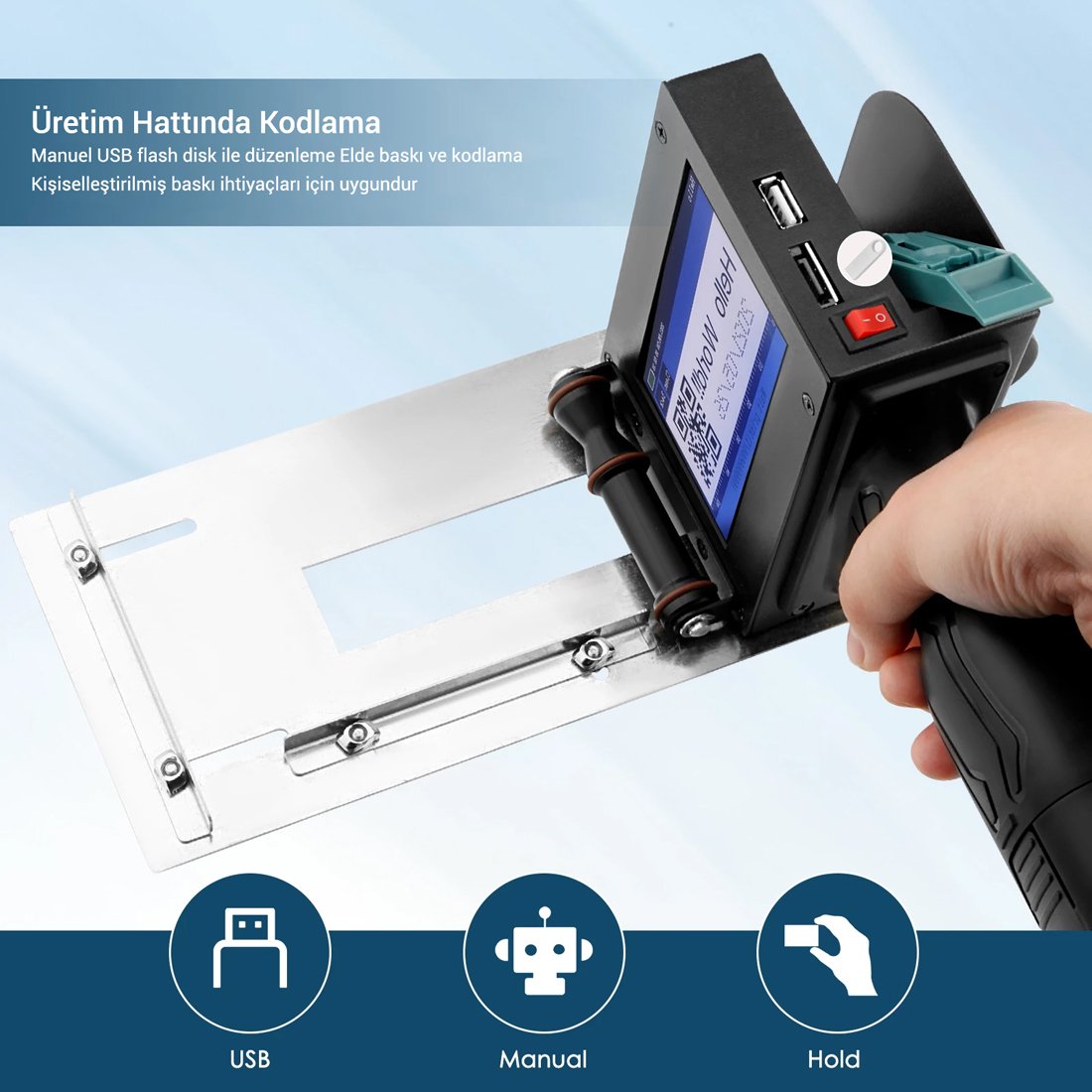 Powermaster PM-10878 4.3 Dokunmatik Ekranlı Şarjlı Endüstriyel El Tipi Portatif Mürekkep Yazıcı İçerik