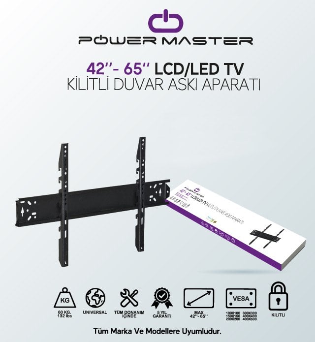 Powermaster PWR-4265 42-65 Sabit Kilitli Lcd Led Tv Duvar Askı Aparatı Detay