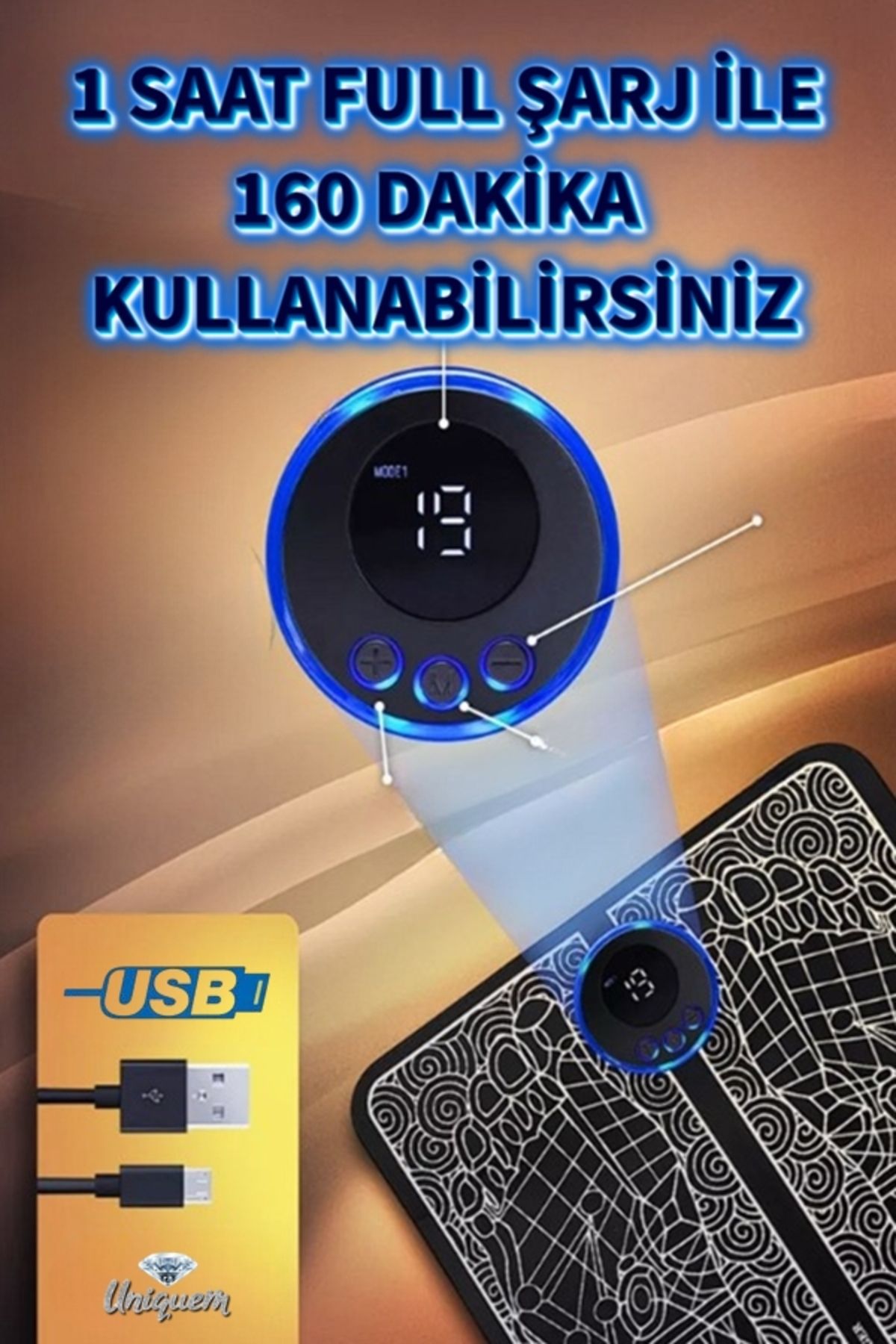 Uniquem Mikro Atımlı Ayak Altı Taban Masaj Cihazı Yastığı Elektrikli Ayak Fizik Terapi Tens Cihazı