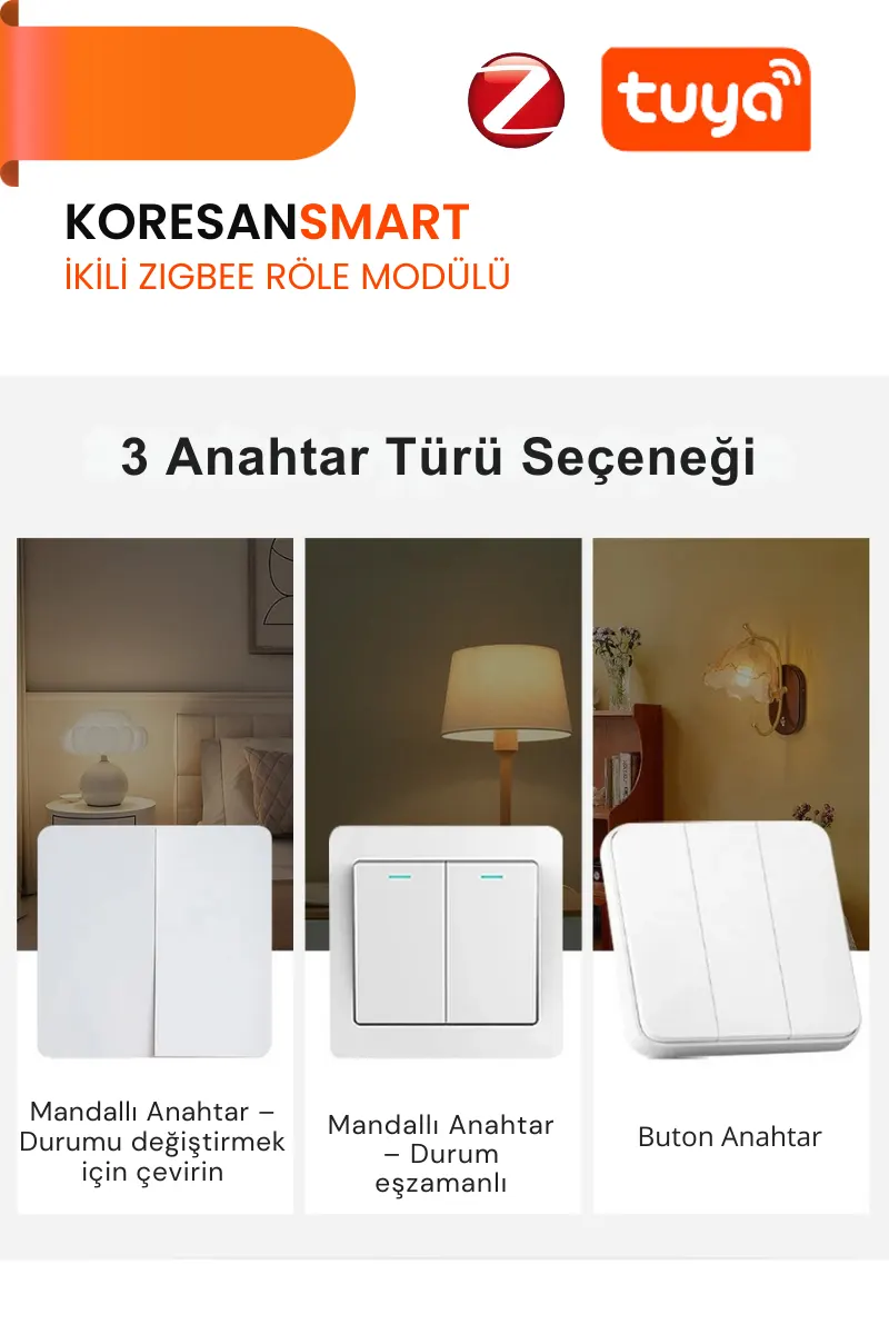 Mini İkili Zigbee Tuya Röle Anahtar Modülü + RF Alıcılı