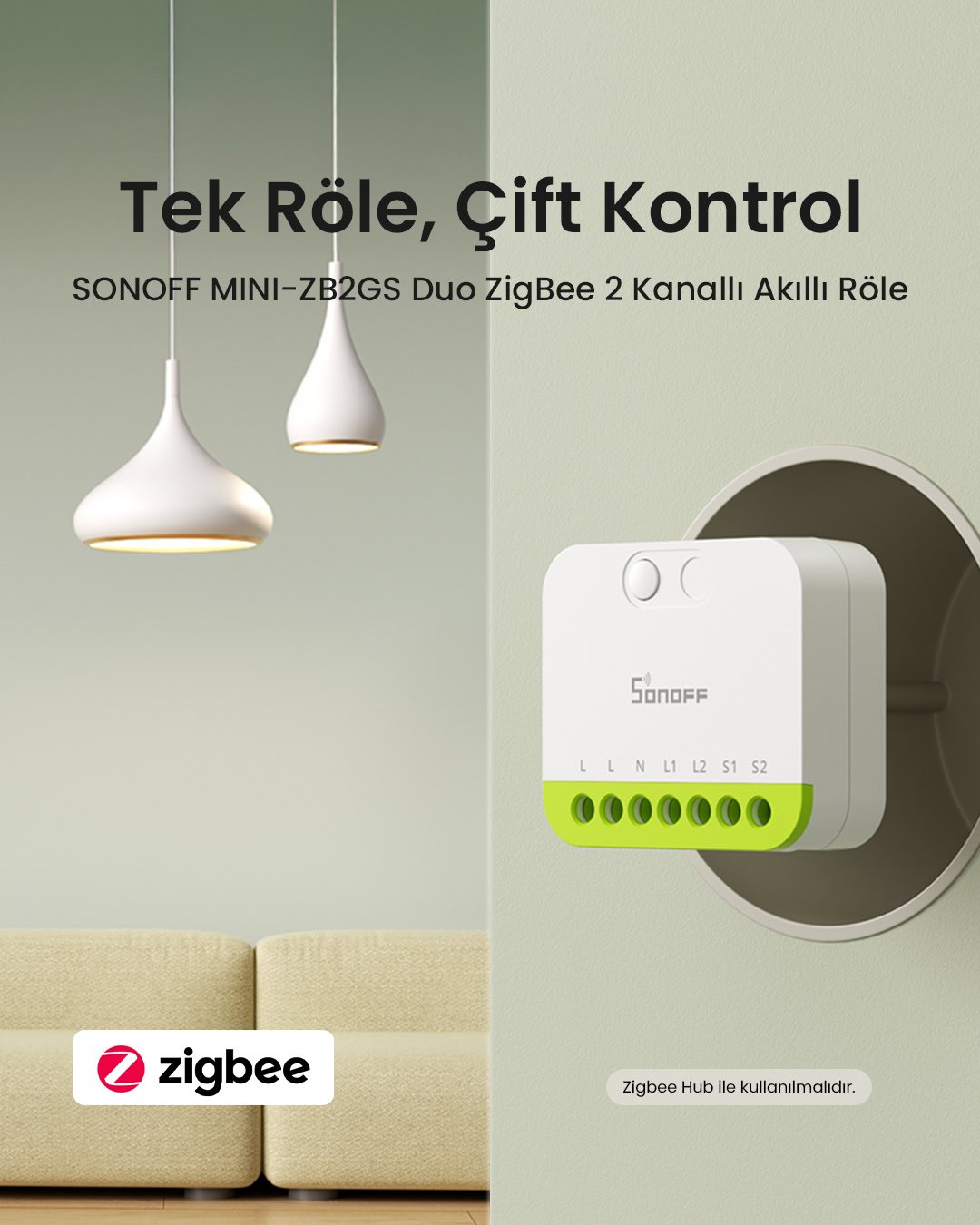 SONOFF Mini-ZB2GS Duo ZigBee 2 Kanallı Akıllı Röle