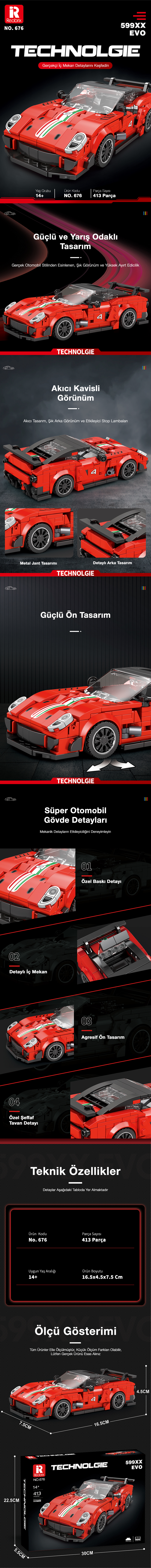 Reobrix Sports Car Ferrari 599XX 676 Brick Yapım Seti