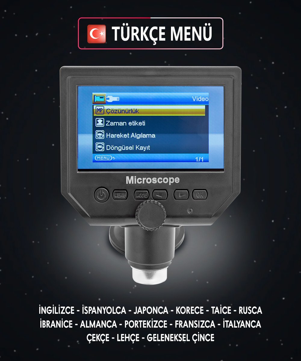 Powermaster PM-18798 4.3 LCD Ekranlı 3.6 MP Taşınabilir HD Dijital Mikroskop