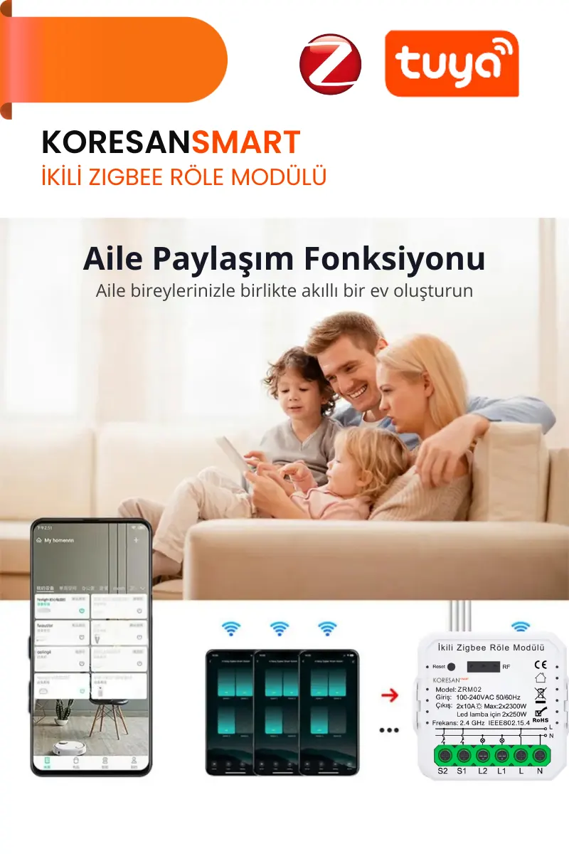 Mini İkili Zigbee Tuya Röle Anahtar Modülü + RF Alıcılı