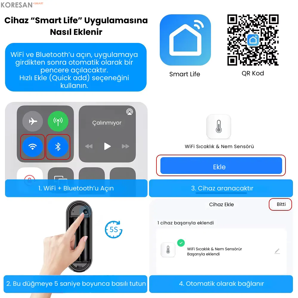 TSN-65W Tuya WiFi Akıllı Sıcaklık ve Nem Sensörü IP65