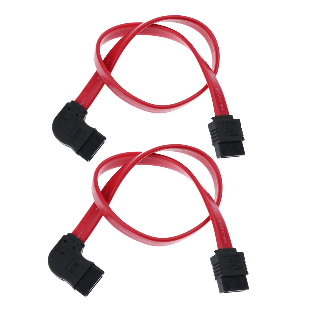 2 Pieces 12 Inch SATA III Cables 6Gbps 90 Degrees Left Angle With Locking Latch Red