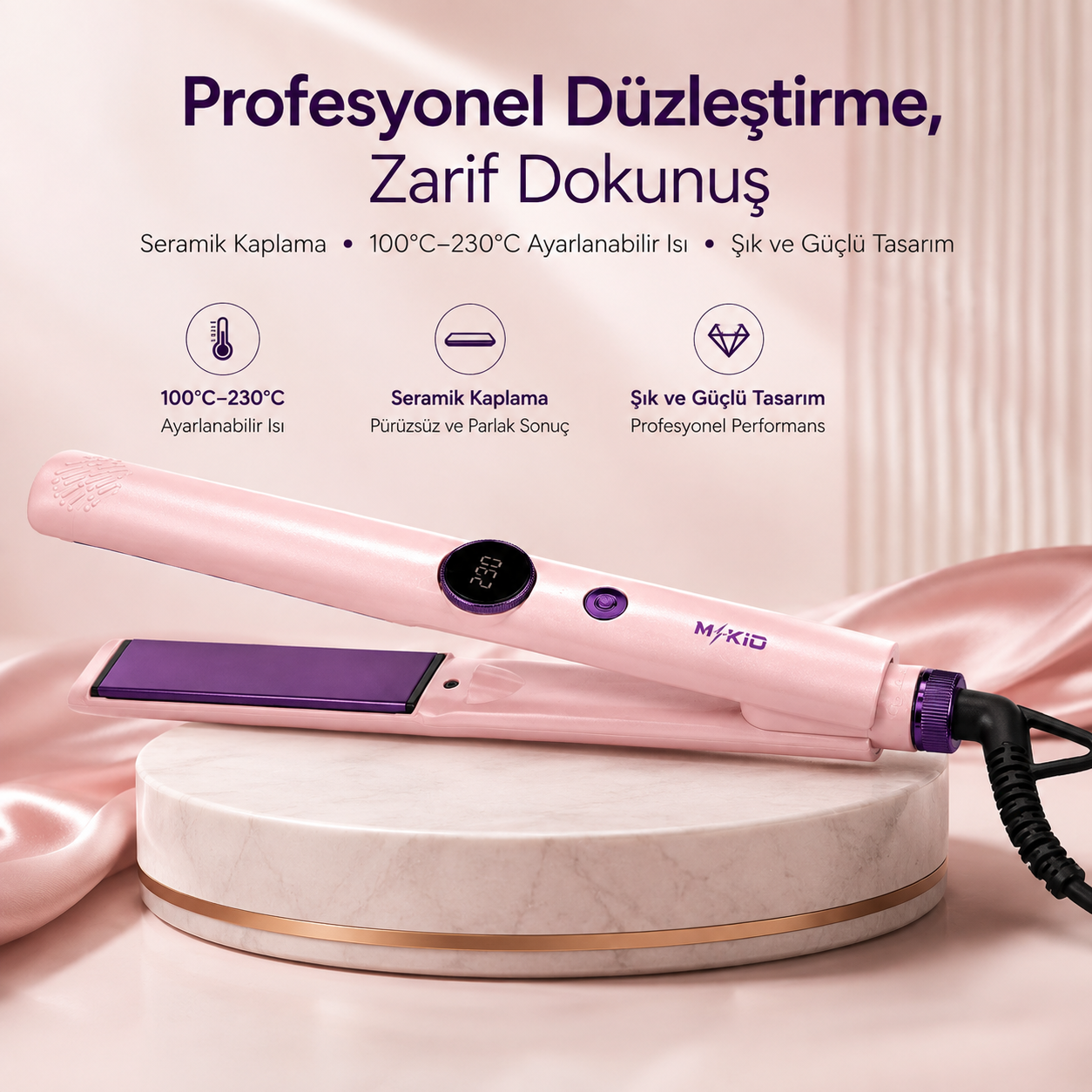 MKIO dijital saç düzleştirici seramik kaplama 100 derece 230 derece ayarlanabilir ısı