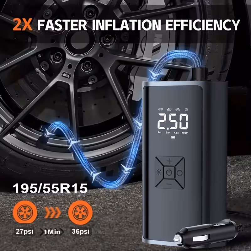 taşınabilir hava kompresörü, lastik şişirme cihazı, 150psi basınç göstergeli araç lastik pompası, arabalar, motosikletler, bisikletler, toplar için uygun, üçlü hava şişirme, erkekler için hediye Ürün detayları 0