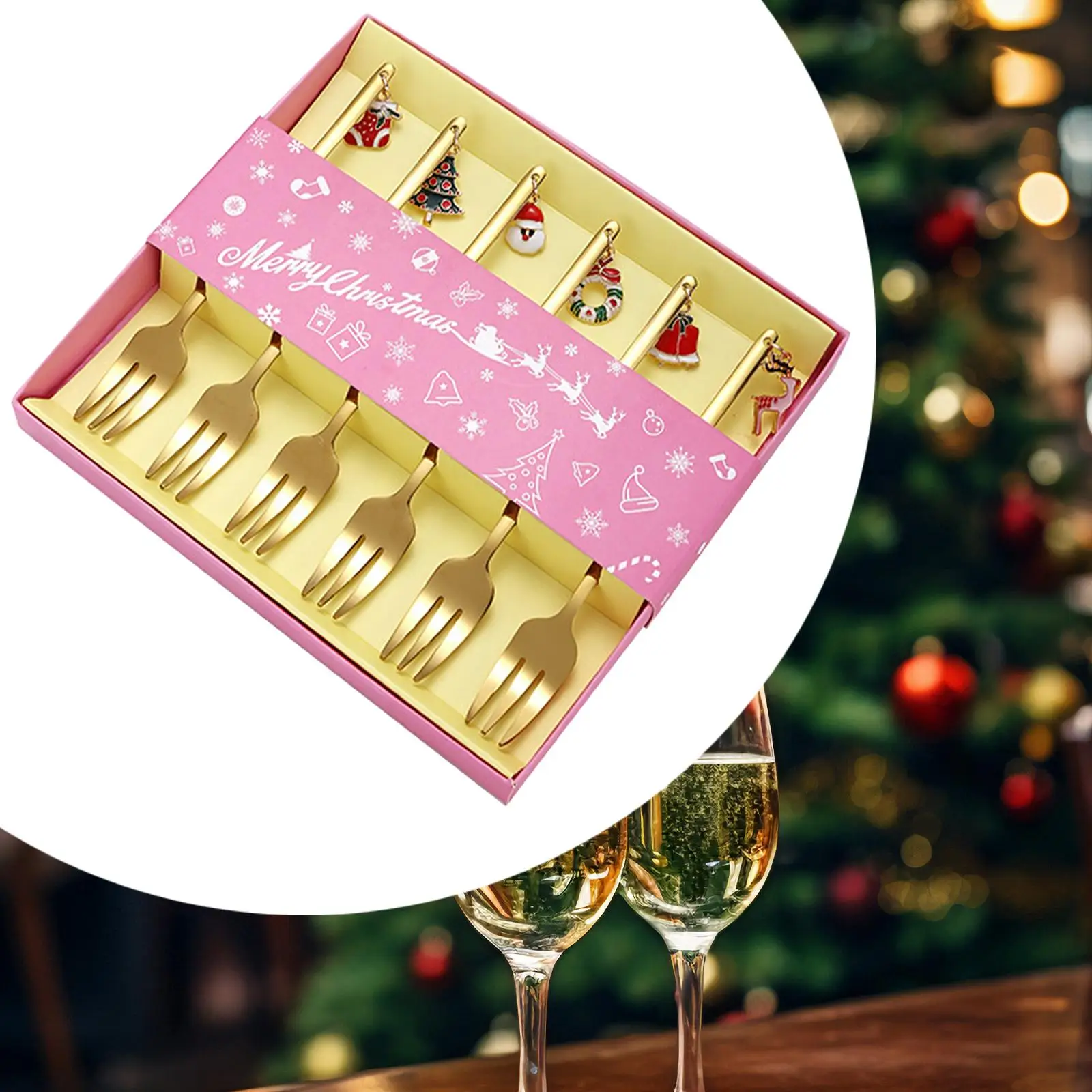 6 Adet Noel Çatal Seti Mutfak Eşyaları Paslanmaz Çelik Tatlı Çatalları Noel Çatal Bıçak Takımı Düğün Noel Tatil Restoran Partisi İçin