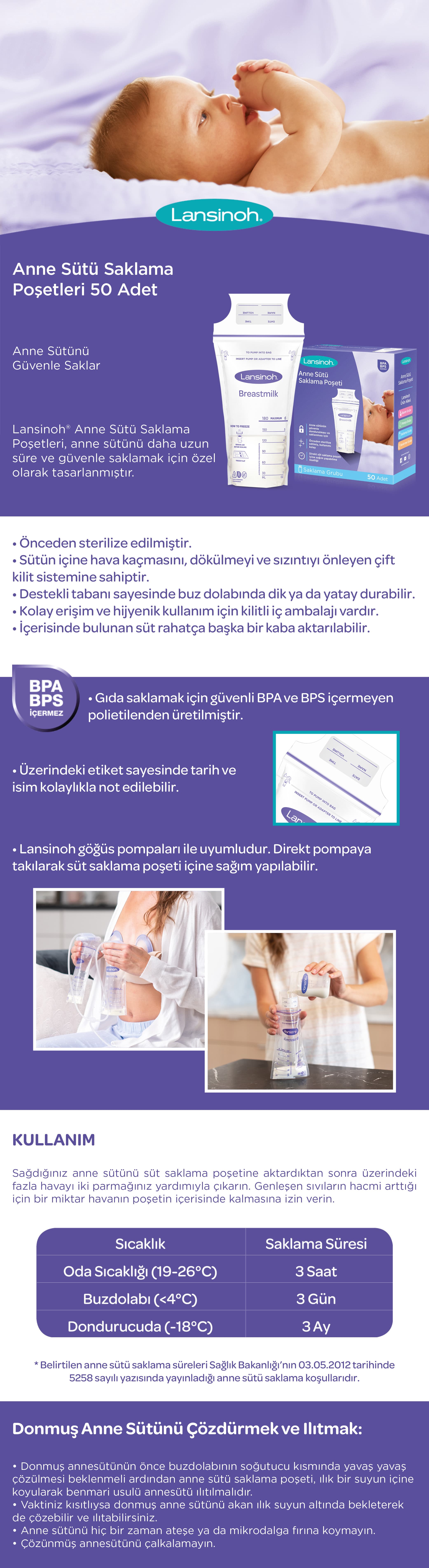 Lansinoh Anne Sütü Saklama Poşeti 50 Adet