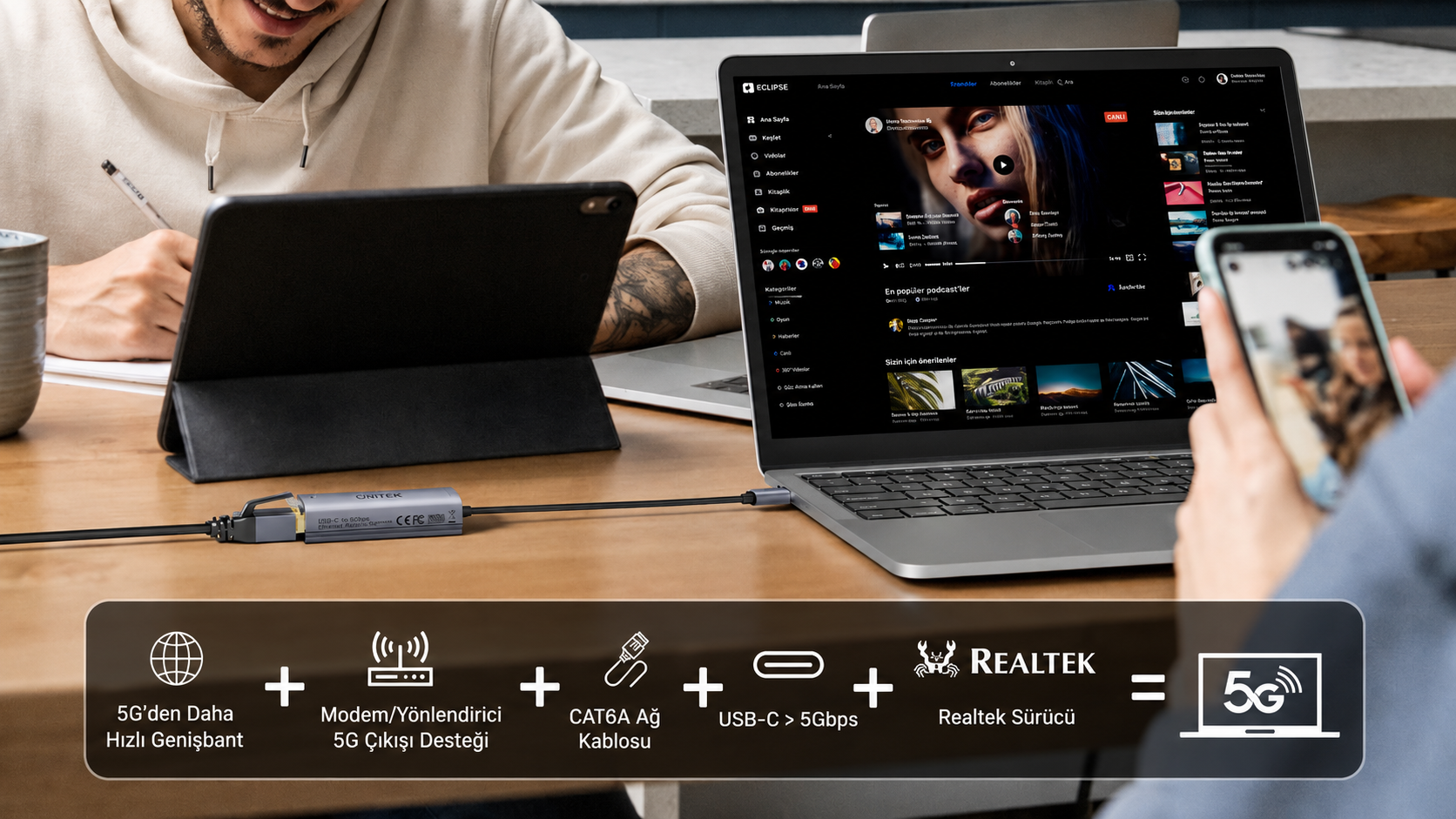 Unitek USB Type-C - 5Gbps Ethernet Adaptörü 