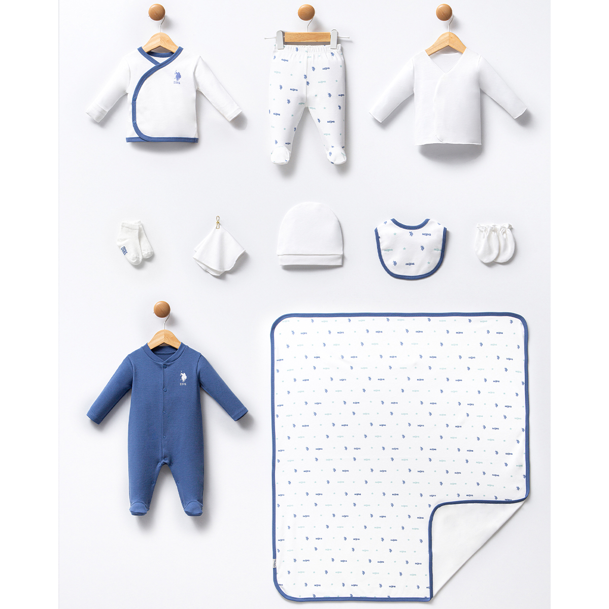 US Polo erkek bebek 0-3 ay 10'lu zibin set