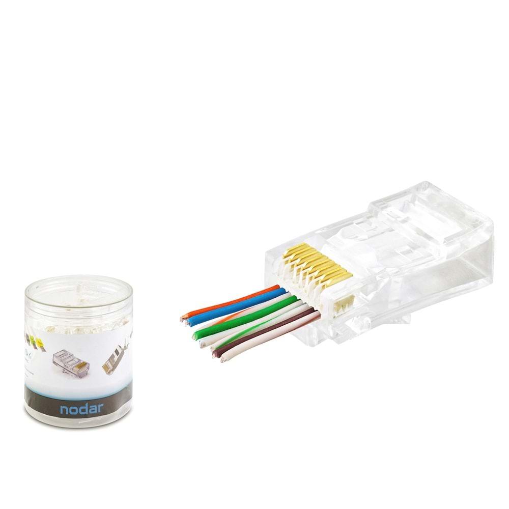 Nodar ND2407 Cat6 Konnektör Ezrj45 100Lü Plastik Kutu Şeffaf