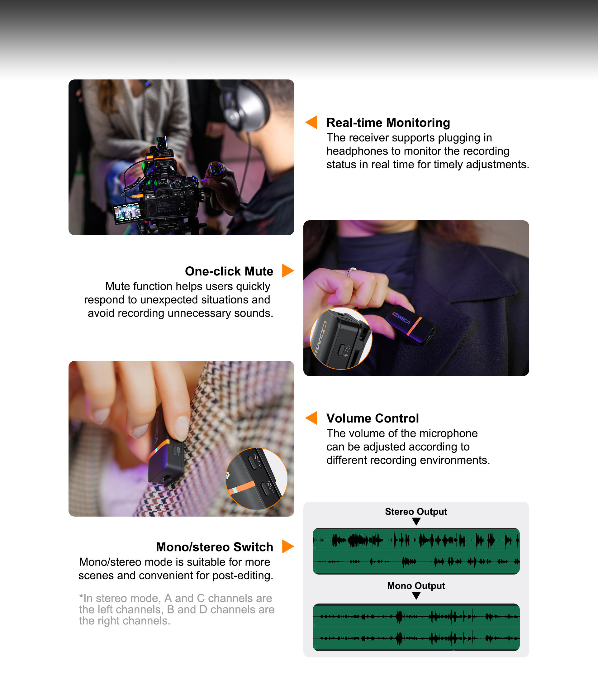 Gerçek Zamanlı İzleme, Sessize Alma, Ses Kontrolü, M/S Anahtarı Desteği