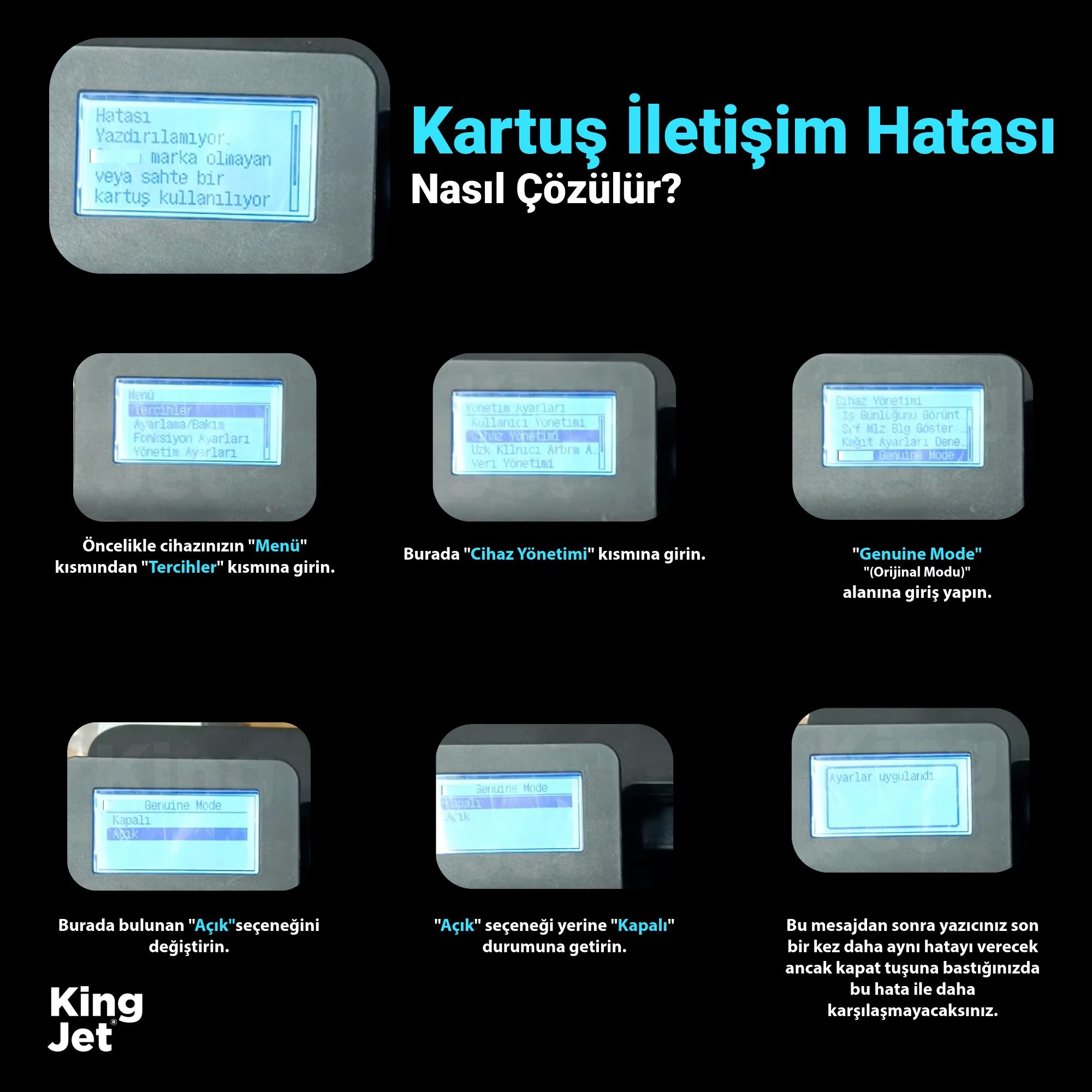 KingJET Kartuş İletişim Hatası Çözümü - Toner Algılama Adımları
